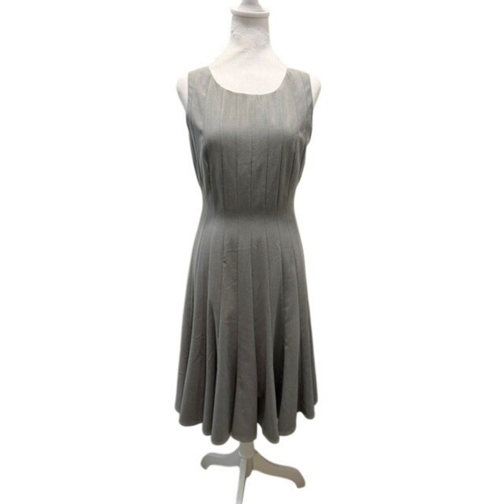 Calvin Klein Womens 6 Gray Pleated Fit Flare Dress Sleeveless Pintuck Cocktail